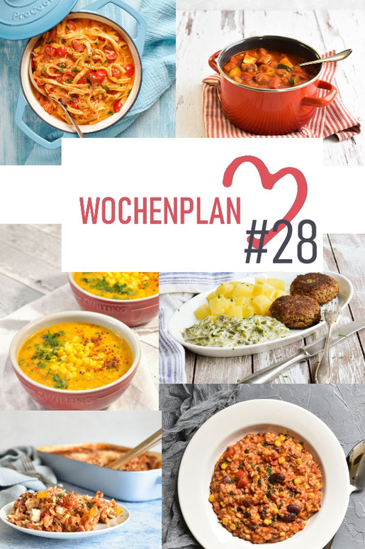 Was soll es die Woche bloß zu essen geben? Ich habe dir hier eine ganze Woche an leckeren Rezepten zusammengestellt - du kannst sie alle vegan oder vegetarisch kochen - der mix dich glücklich Wochenplan für den Thermomix - Nummer 28