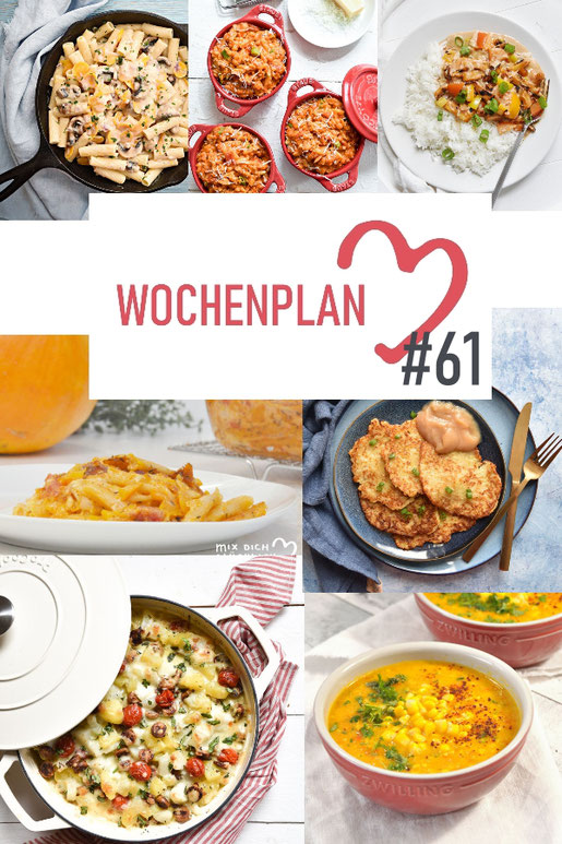 Was soll es die Woche bloß zu essen geben? Ich habe dir hier eine ganze Woche an leckeren Rezepten zusammengestellt - du kannst sie alle vegan oder vegetarisch kochen - der mix dich glücklich Wochenplan für den Thermomix - Nummer 61