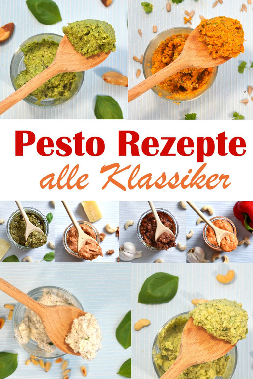 Klassische Pesto Rezepte im Überblick, Pesto Rosso, Genovese, Calabrese, Ricotta Walnuss, Möhrenpesto, Erbsenpesto, Avocadopesto, Ricotta-Basilikum-Pesto, vegetarisch, Thermomix