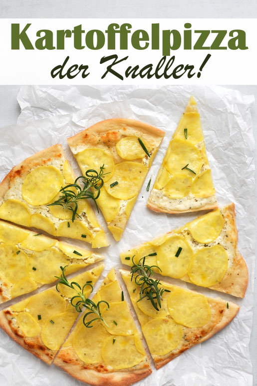 Kartoffelpizza oder Kartoffel-Flammkuchen ist super lecker und solltet ihr unbedingt ausprobieren, vegetarisch, vegan möglich, Lieblings-Pizzateig, aus dem Thermomix