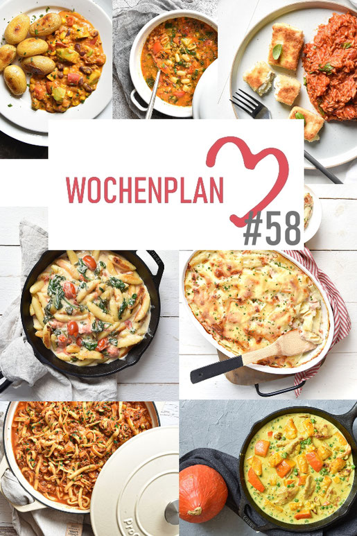 Was soll es die Woche bloß zu essen geben? Ich habe dir hier eine ganze Woche an leckeren Rezepten zusammengestellt - du kannst sie alle vegan oder vegetarisch kochen - der mix dich glücklich Wochenplan für den Thermomix - Nummer 58