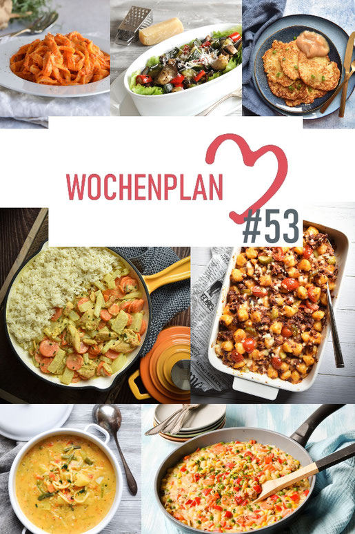 Was soll es die Woche bloß zu essen geben? Ich habe dir hier eine ganze Woche an leckeren Rezepten zusammengestellt - du kannst sie alle vegan oder vegetarisch kochen - der mix dich glücklich Wochenplan für den Thermomix - Nummer 53