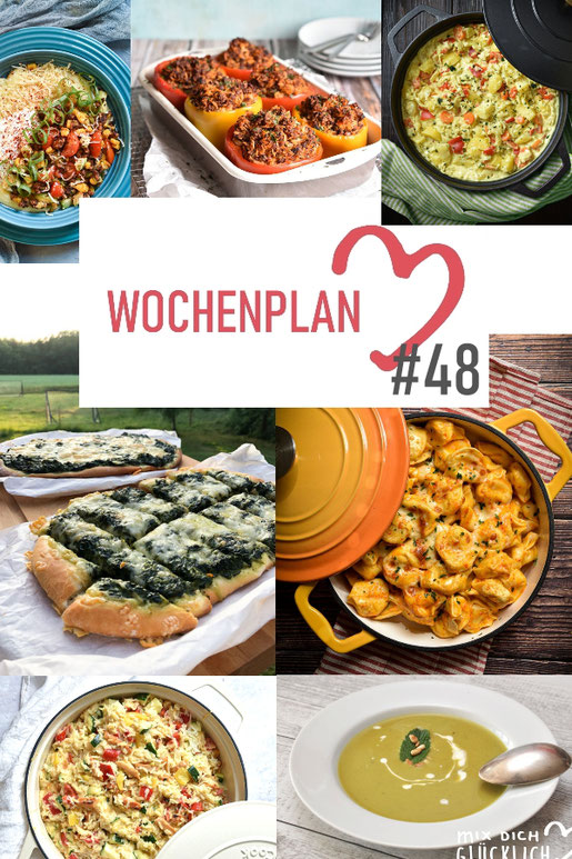 Was soll es die Woche bloß zu essen geben? Ich habe dir hier eine ganze Woche an leckeren Rezepten zusammengestellt - du kannst sie alle vegan oder vegetarisch kochen - der mix dich glücklich Wochenplan für den Thermomix - Nummer 48