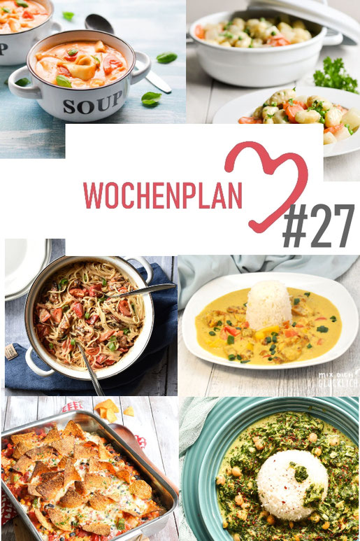 Was soll es die Woche bloß zu essen geben? Ich habe dir hier eine ganze Woche an leckeren Rezepten zusammengestellt - du kannst sie alle vegan oder vegetarisch kochen - der mix dich glücklich Wochenplan für den Thermomix - Nummer 27