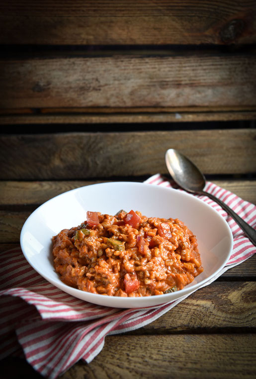 Cheeseburger Risotto, vegetarisch, vegan möglich, Thermomix