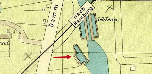 Schleusenanlage mit Trockendock um 1905 - Ausschnitt Stadtplan