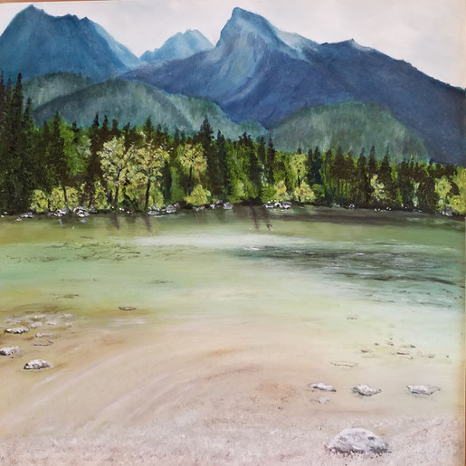 Hintersee Berchtesgaden  40x40 cm, Öl auf Holzmalplatte, 2019