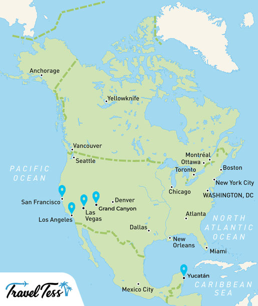 Reiskaart Noord-Amerika