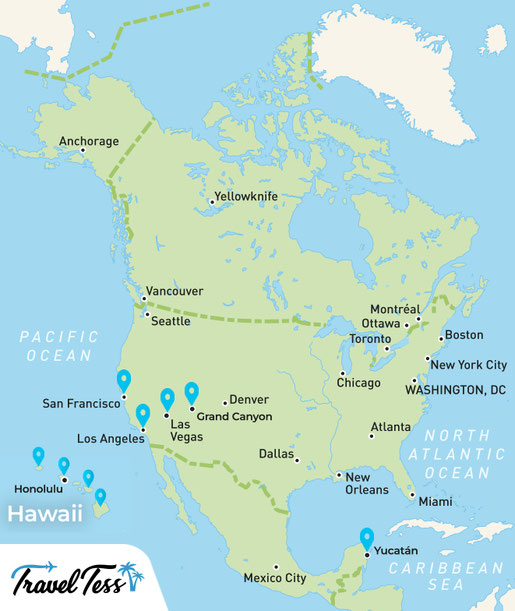 Reiskaart Noord-Amerika