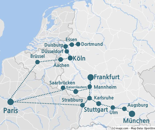 Zug Direktverbindungen Deutschland nach Paris