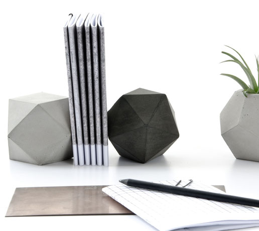 Concrete Modular Sculpture Set of Icosahedron and Cuboctahedron by PASiNGA