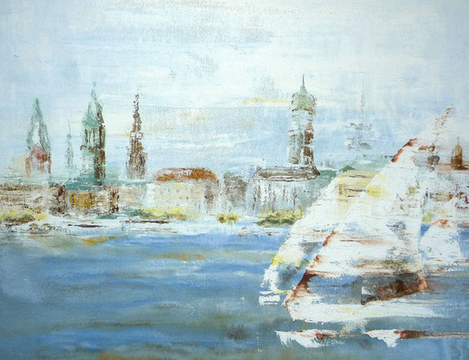 „Binnenalster“ / 2010 / Baumaterialien-Mischtechnik auf Leinwand 100 x 120 cm 