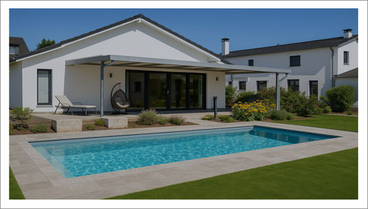 dorada pool Projekt: Linear 940/370 Integra - Farbe Granicite steingrau - Solar Lamellen - Gegenschwimmanlage
