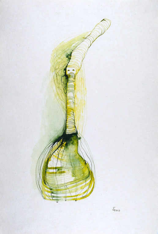 Kunstwerk auf Papier, gemalt  mit Gouache, Tusche, Aquarellfarbe, Stiften etc.