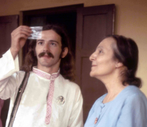 Meherazad, January 1975 - Tony looking at Baba's hair that Mehera had just given him, shortly after the plays performance : Photo taken by Sher DiMaggio Zois