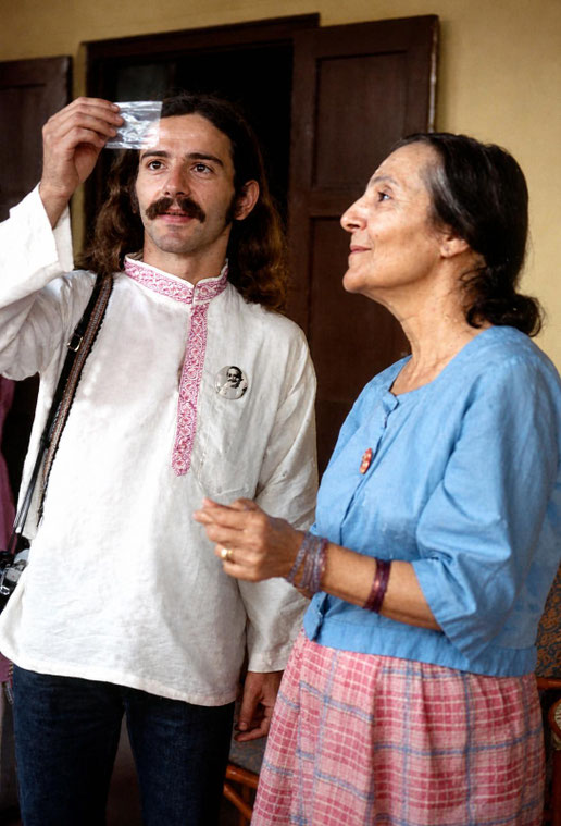 Meherazad, January 1975 - Tony looking at Baba's hair that Mehera had just given him, shortly after the plays performance : Photo taken by Sher DiMaggio Zois