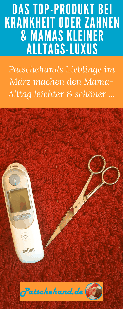 Pinterest-Grafik zu Erfahrungen mit "Thermoscan"-Fieberthermometer & Wohlfühltipp für Mamas.