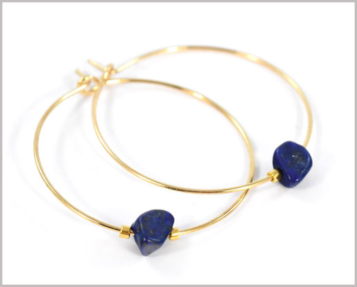 Vergoldete Edelstahl Creolen mit Lapislazuli Edelsteinen  9,90 €