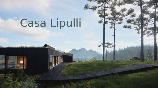 Animación 3D de Casa Lipulli, una vivienda inmersa en el bosque y frente a un lago en Chile. Proyecto de 57Studio Arquitectos y visualización realizada por 90Grados Architectural Rendering.