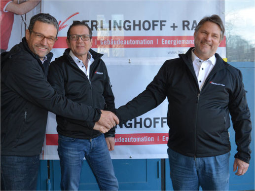 Ein geglückter Schulterschluss: der ehemalige Inhaber und Geschäftsleiter von Berlinghoff + Rast AG, Max Meili (rechts) mit dem neuen Geschäftsleiter Stefan Preisig (links) und Andreas Bühler von der Hustech-Gruppe. Bild: zvg