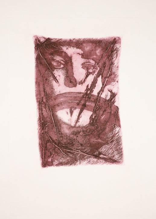 Sprachloser Mensch, Druckkunst von Katharina Lechner, Atelier tiefdruckArt