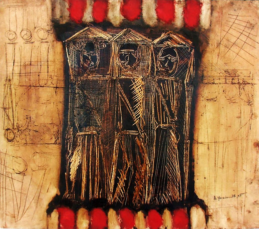 Les trois sages, 40x35cm, mixed media on paper.