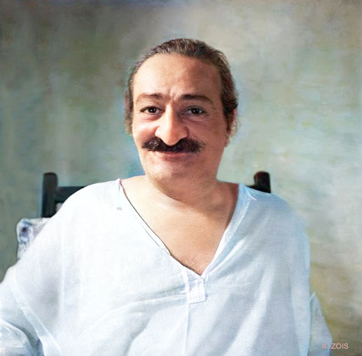 Sept 1957:Meher Baba in Ganshkhind,Poona. Photo taken by Pandey. Image rendition by Anthony Zois.