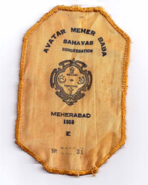 Cloth Arm badge for the 1958 Meherabad Sahavas. ( elastic sewn to badge-reverse side )