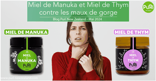 Une femme en col roulé rouge qui se tien la gorge car elle a mal à la gorge et ne se sent pas très bien