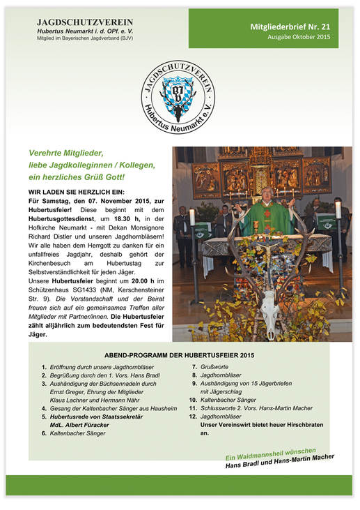 Jagdschutzverein Hubertus Neumarkt e. V. Mitgliederbrief Nr. 21