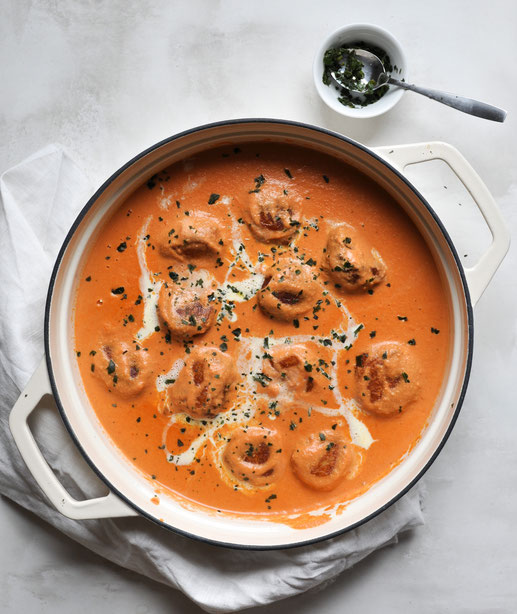 Malai Kofta, indische Kartoffelklöße in Tomaten-Sahne-Soße, vegan, vegetarisch, Thermomix