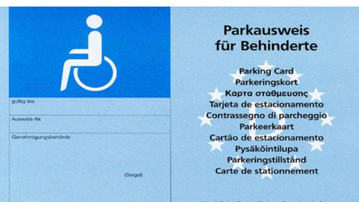 Blauer EU-Parkausweis - Parkgenehmigung für Schwerbehinderte 