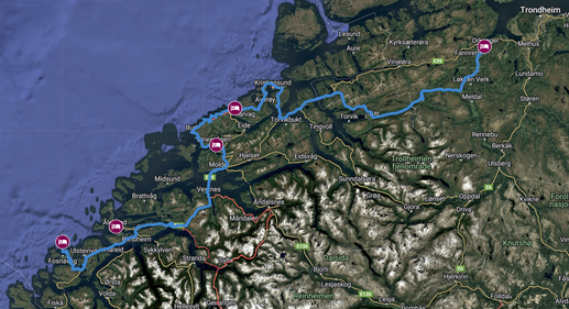 Wir starten Ålesund und fahren zur Vogelinsel Runde, von dort geht es über die Atlantikroute bis kurz vor Trondheim