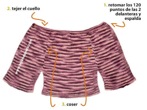 capa recta tejida en dos agujas o palillos