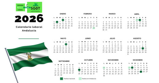 calendario, fiestas laborales, andalucía, 2026, junta de andalucía, descansos, vacaciones, sindicato, grupo de trabajadores, málaga, personal laboral