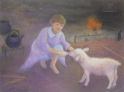 Flora nursing the lamb 42.5cmx52.5cm (sold)