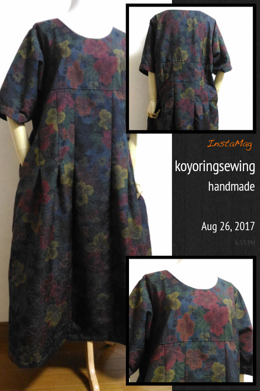 着物リメイク♪手織り真綿紬タックワンピース♪ - koyoringsewing着物 ...