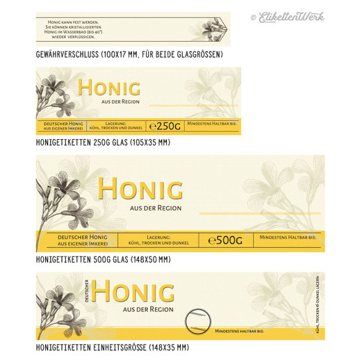Honigetiketten zum Bestempeln, Design für Honig, Honigglasetiketten, Etiketten, Imker, Honiggläser, Honig Labels, Etikettendesign, Labledesign