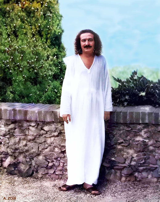 Aug. 1933 ; Baba at Villa Altachiara, Portofino, Italy. Image rendition by Anthony Zois.