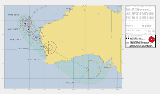 Track map of Tropical Cyclone Seroja off the Western Australia coast, 10/04/2021, Image from JTWC.