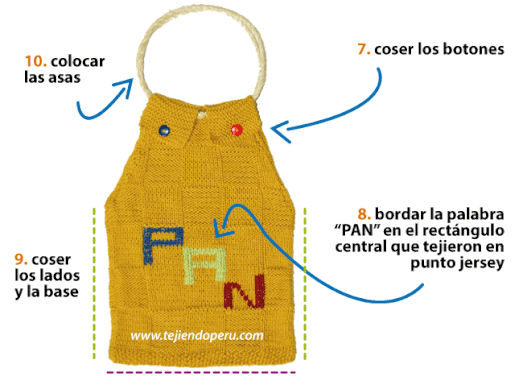 bolso para comprar pan tejido en dos agujas o palitos