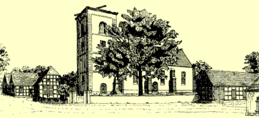 Die Kirche nach dem Kirchturmbrand im Jahre 1905. Zeichnung: D. Wiechers