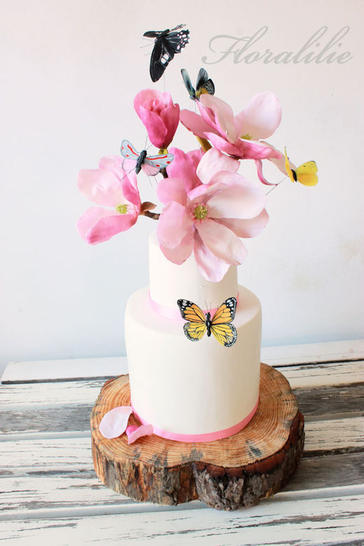 Magnolien Schmetterlings Torte  | Floralilie Sugar Art