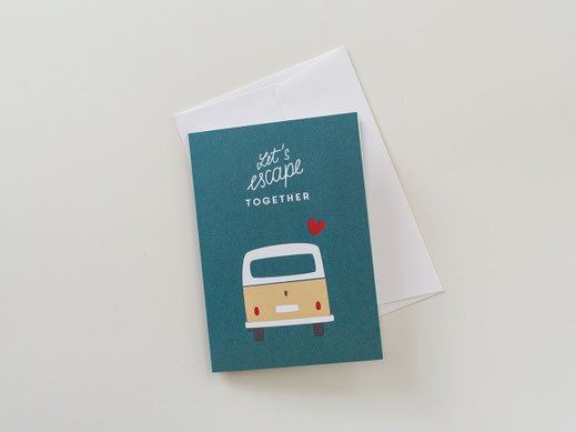 Bulli-Grußkarte "Let´s escape together" von Roadtyping