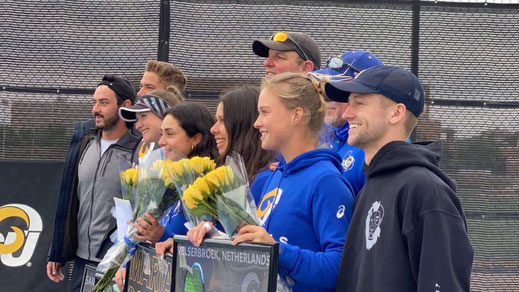 With the seniors and the coaching staff.