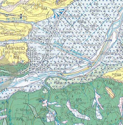 Carta geologica dell'area di Marano sul Panaro.