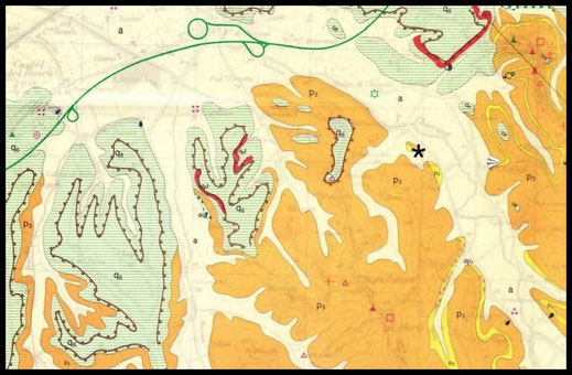 Inquadramento geologico della zona, immagine presa da "Le associazioni a molluschi fossili della cava di Marti", di Andrea Corti.