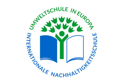 weiß, grün, blaues Flyer für Umweltschule in Europa