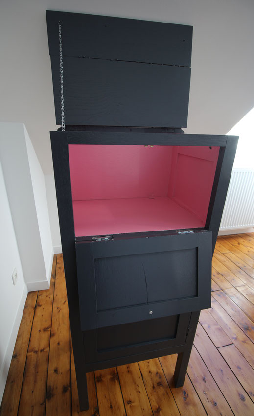 DIY meuble secrétaire repeint avec gris beluga et rose roudoudou Tollens