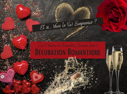 decoration romantique - sejour amoureux avec rose et champagne